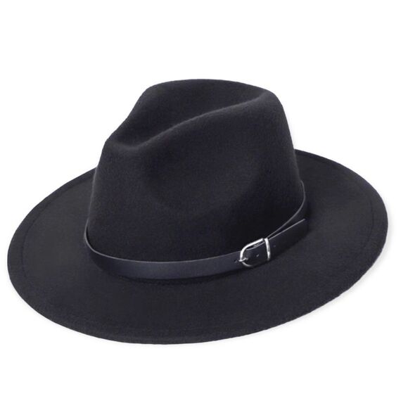 Black Tall Dented Crown Stiff Brim Fedora - Picture 1 of 4